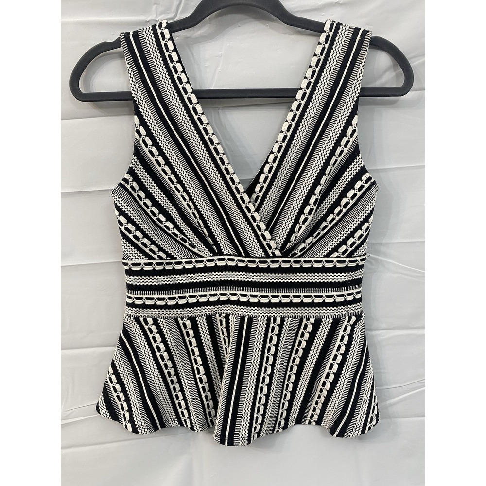 Vanessa Virginia by Anthropologie Peplum Top Women Size XS Black &‎ White